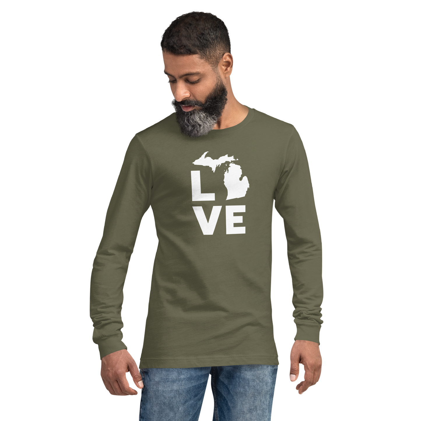 Michigan 'Love' T-Shirt (Geometric Sans Font) | Unisex Long Sleeve