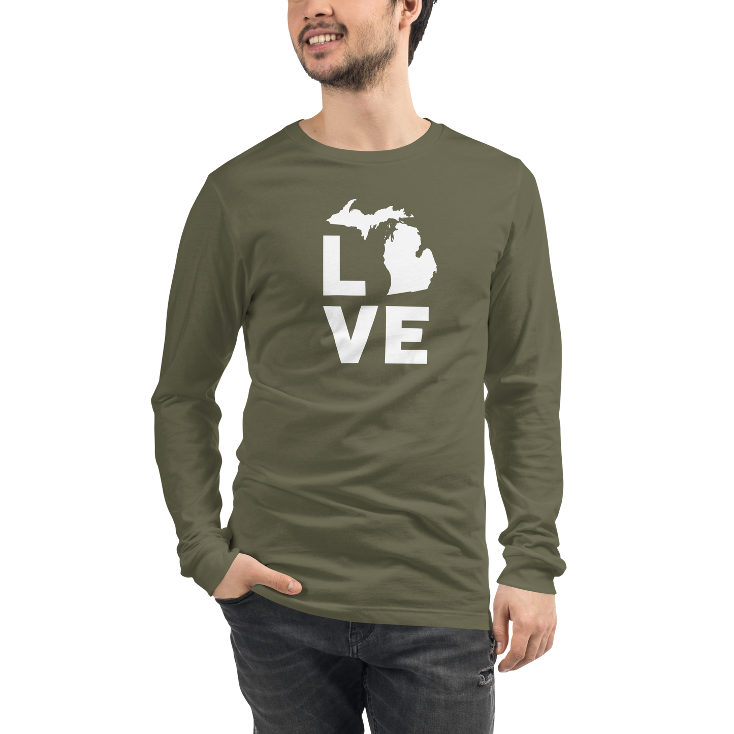 Michigan 'Love' T-Shirt (Geometric Sans Font) | Unisex Long Sleeve