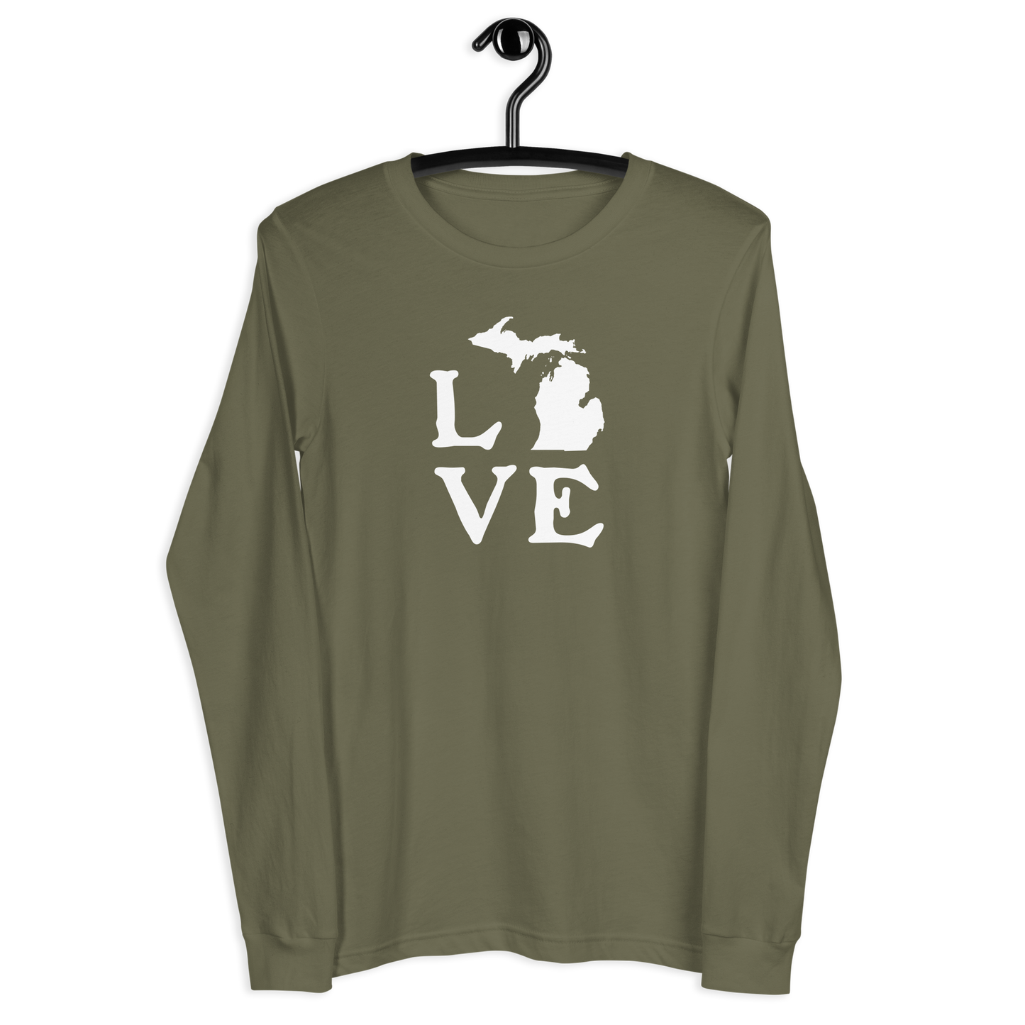 Michigan 'Love' T-Shirt (Woodcut Font) | Unisex Long Sleeve