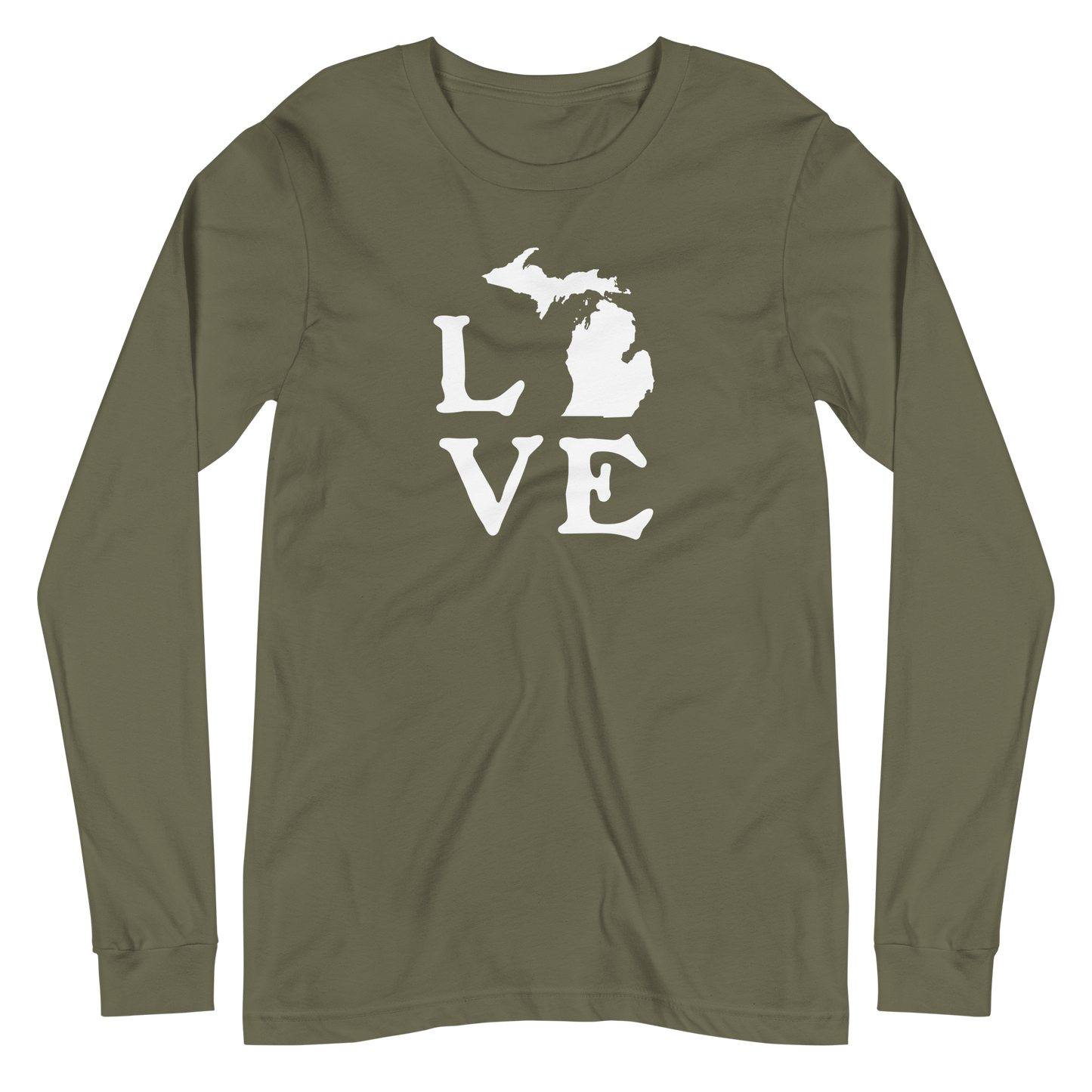 Michigan 'Love' T-Shirt (Woodcut Font) | Unisex Long Sleeve