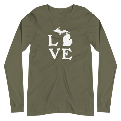 Michigan 'Love' T-Shirt (Woodcut Font) | Unisex Long Sleeve