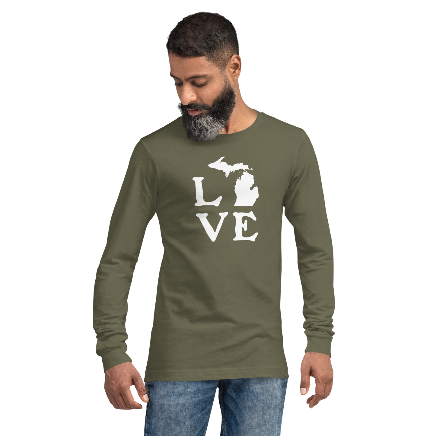 Michigan 'Love' T-Shirt (Woodcut Font) | Unisex Long Sleeve