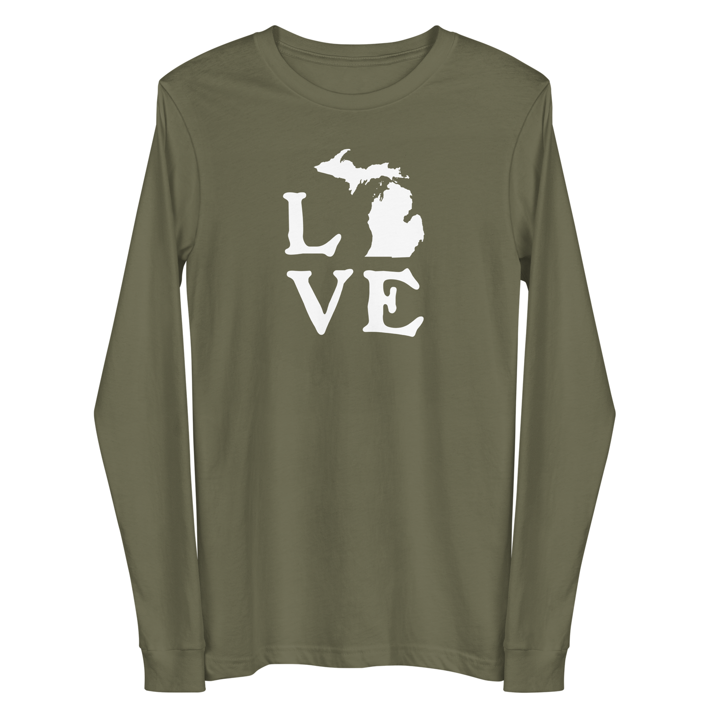 Michigan 'Love' T-Shirt (Woodcut Font) | Unisex Long Sleeve