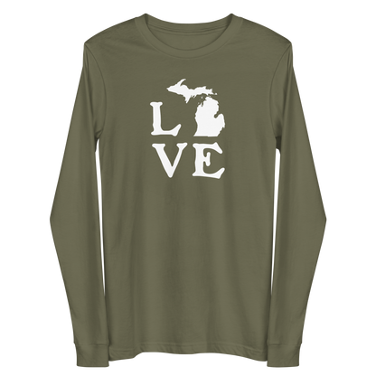 Michigan 'Love' T-Shirt (Woodcut Font) | Unisex Long Sleeve