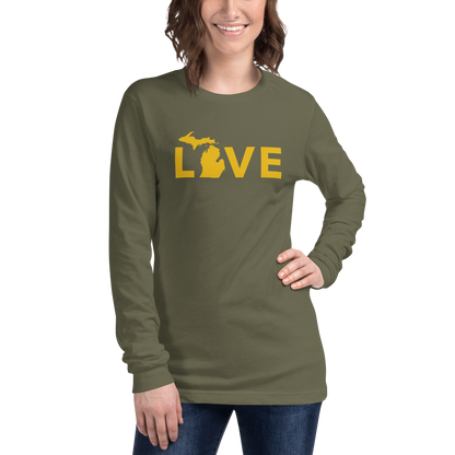 Michigan 'Love' T-Shirt (Geometric Sans Font - Gold/Navy) | Unisex Long Sleeve