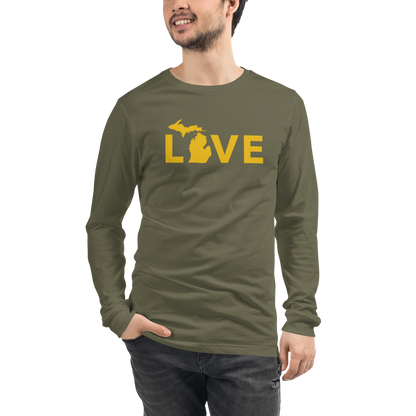 Michigan 'Love' T-Shirt (Geometric Sans Font - Gold/Navy) | Unisex Long Sleeve