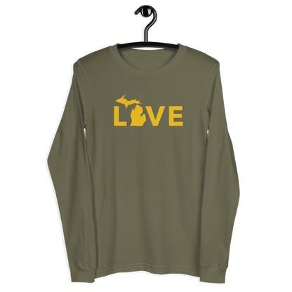 Michigan 'Love' T-Shirt (Geometric Sans Font - Gold/Navy) | Unisex Long Sleeve