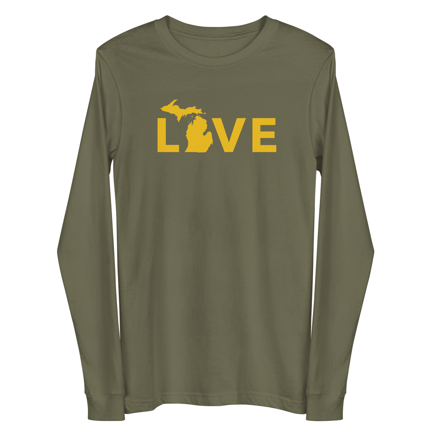 Michigan 'Love' T-Shirt (Geometric Sans Font - Gold/Navy) | Unisex Long Sleeve