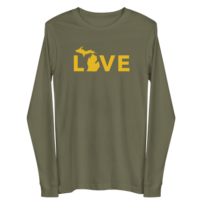 Michigan 'Love' T-Shirt (Geometric Sans Font - Gold/Navy) | Unisex Long Sleeve