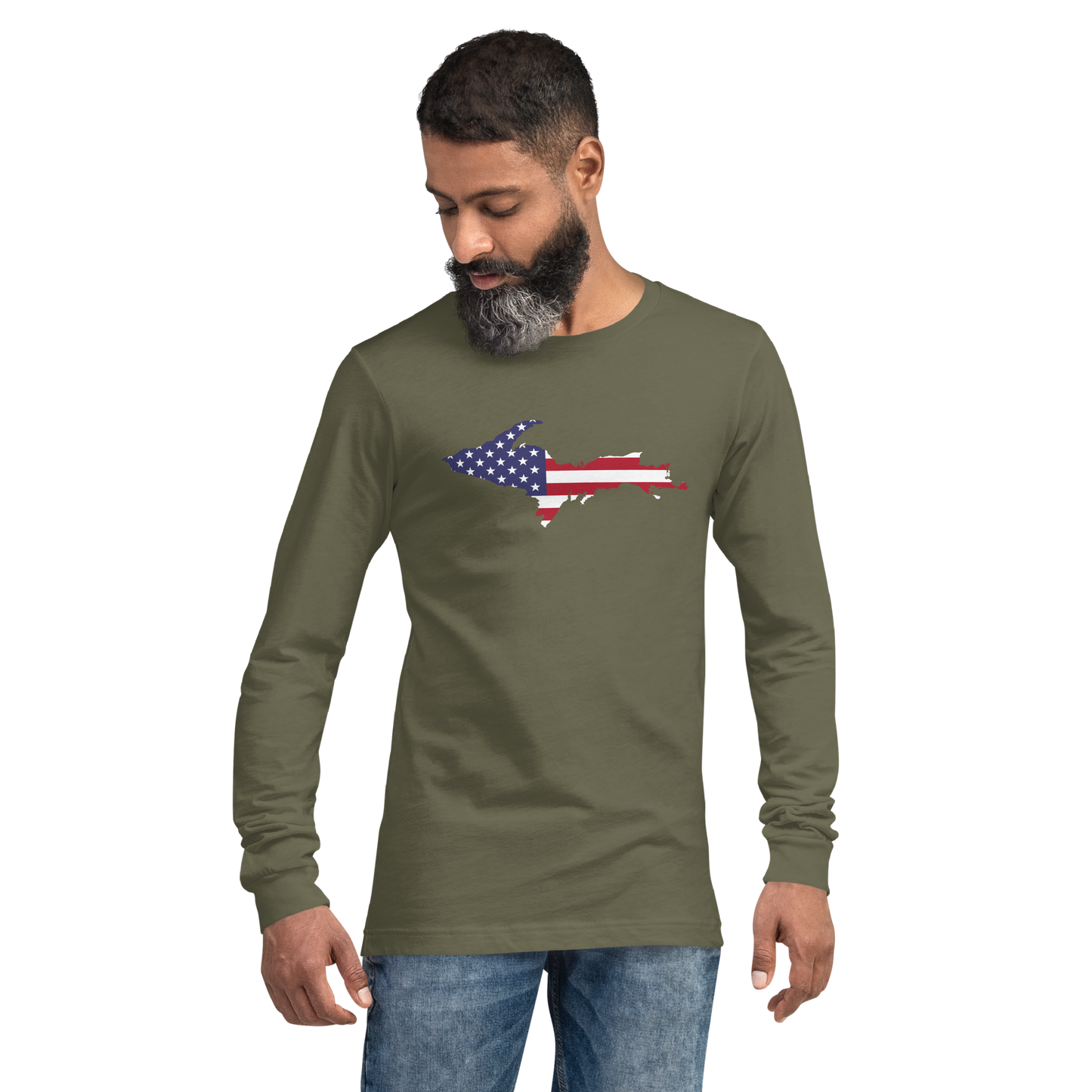 Michigan Upper Peninsula T-Shirt (w/ UP USA Flag Outline) | Unisex Long Sleeve