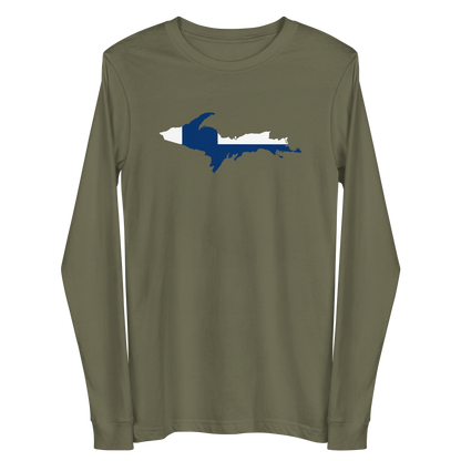 Michigan Upper Peninsula T-Shirt (w/ UP Finland Flag Outline) | Unisex Long Sleeve