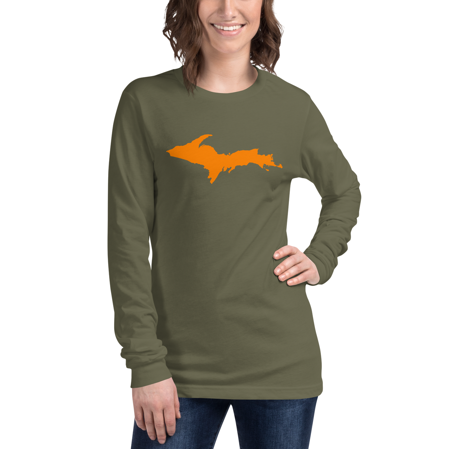 Michigan Upper Peninsula T-Shirt (w/ Orange UP Outline) | Unisex Long Sleeve