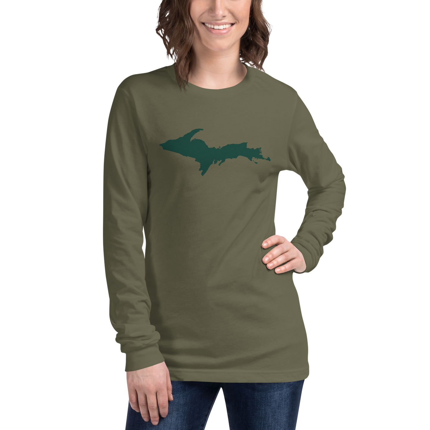 Michigan Upper Peninsula T-Shirt (w/ Green UP Outline) | Unisex Long Sleeve