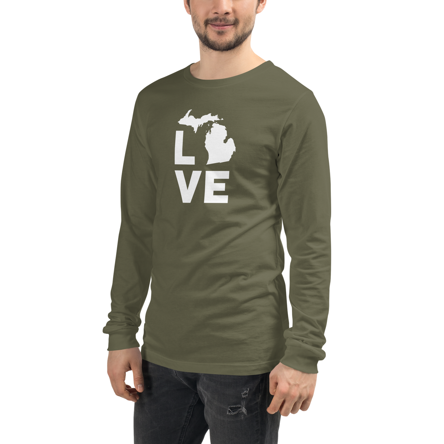 Michigan 'Love' T-Shirt (Geometric Sans Font) | Unisex Long Sleeve