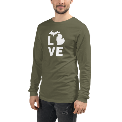 Michigan 'Love' T-Shirt (Geometric Sans Font) | Unisex Long Sleeve