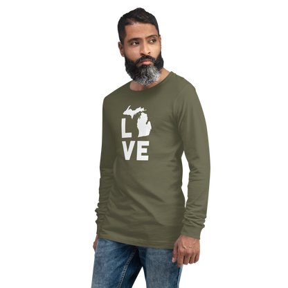 Michigan 'Love' T-Shirt (Geometric Sans Font) | Unisex Long Sleeve