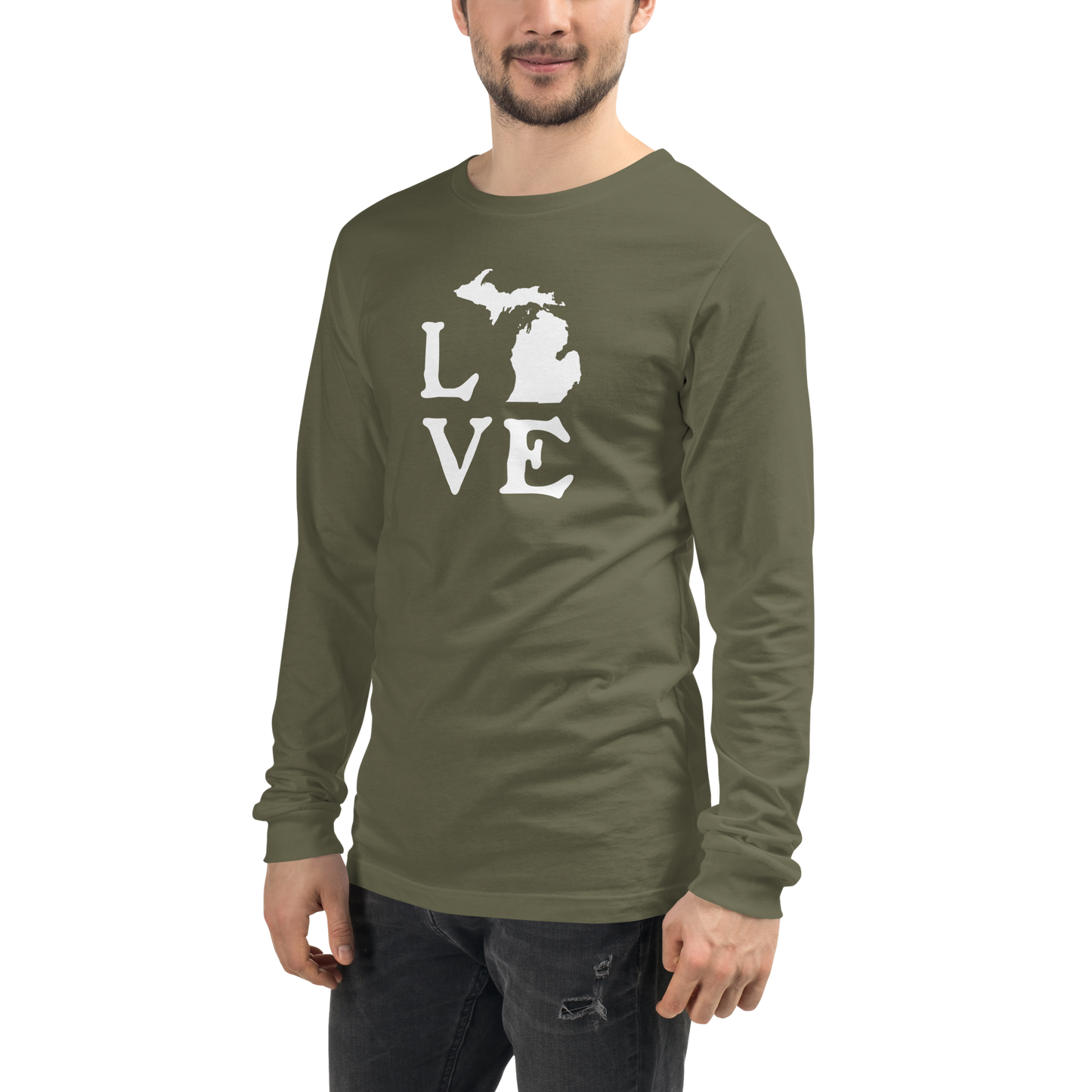 Michigan 'Love' T-Shirt (Woodcut Font) | Unisex Long Sleeve