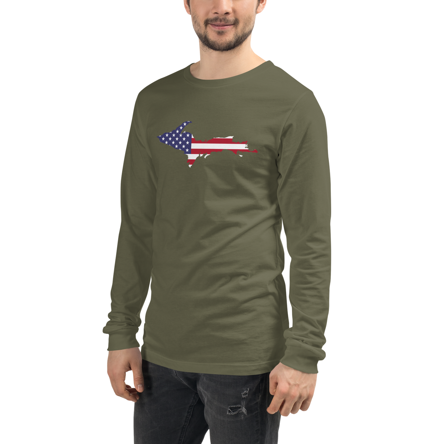 Michigan Upper Peninsula T-Shirt (w/ UP USA Flag Outline) | Unisex Long Sleeve