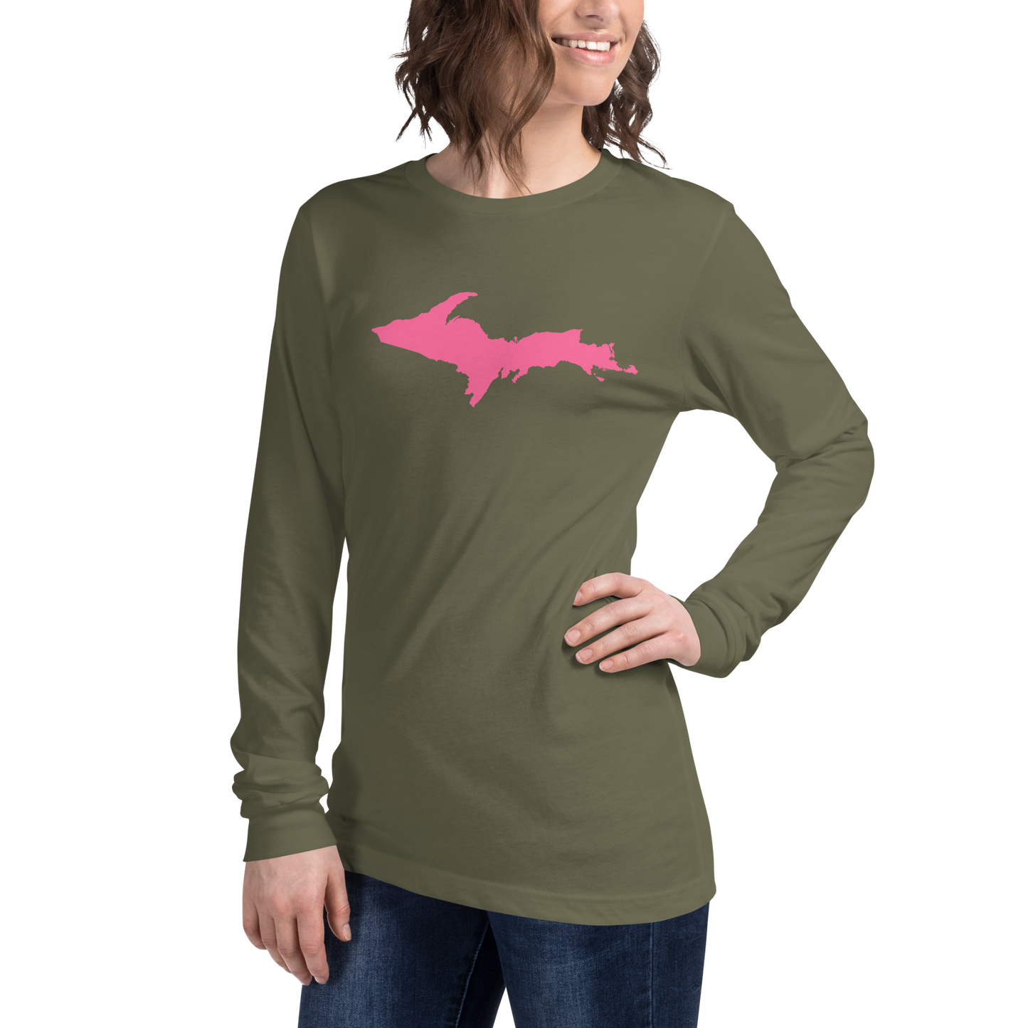 Michigan Upper Peninsula T-Shirt (w/ Pink UP Outline) | Unisex Long Sleeve