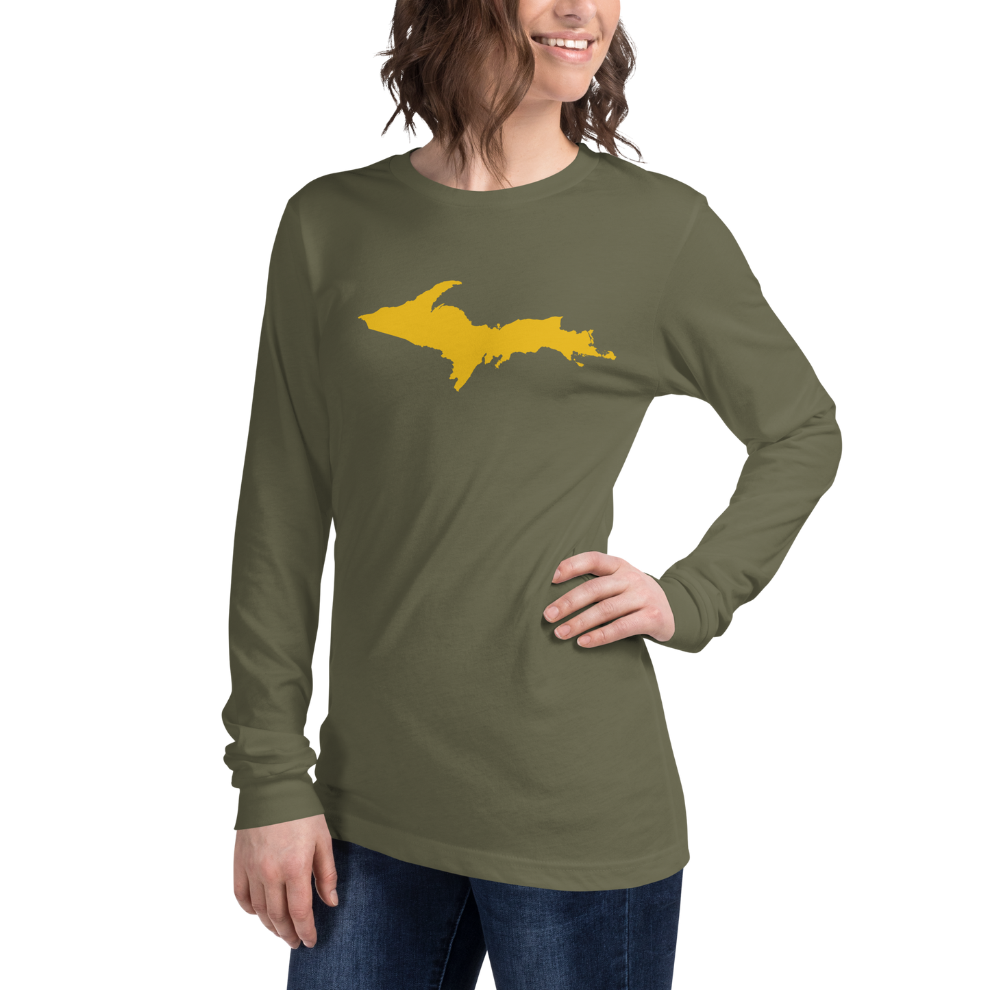 Michigan Upper Peninsula T-Shirt (w/ Gold UP Outline) | Unisex Long Sleeve