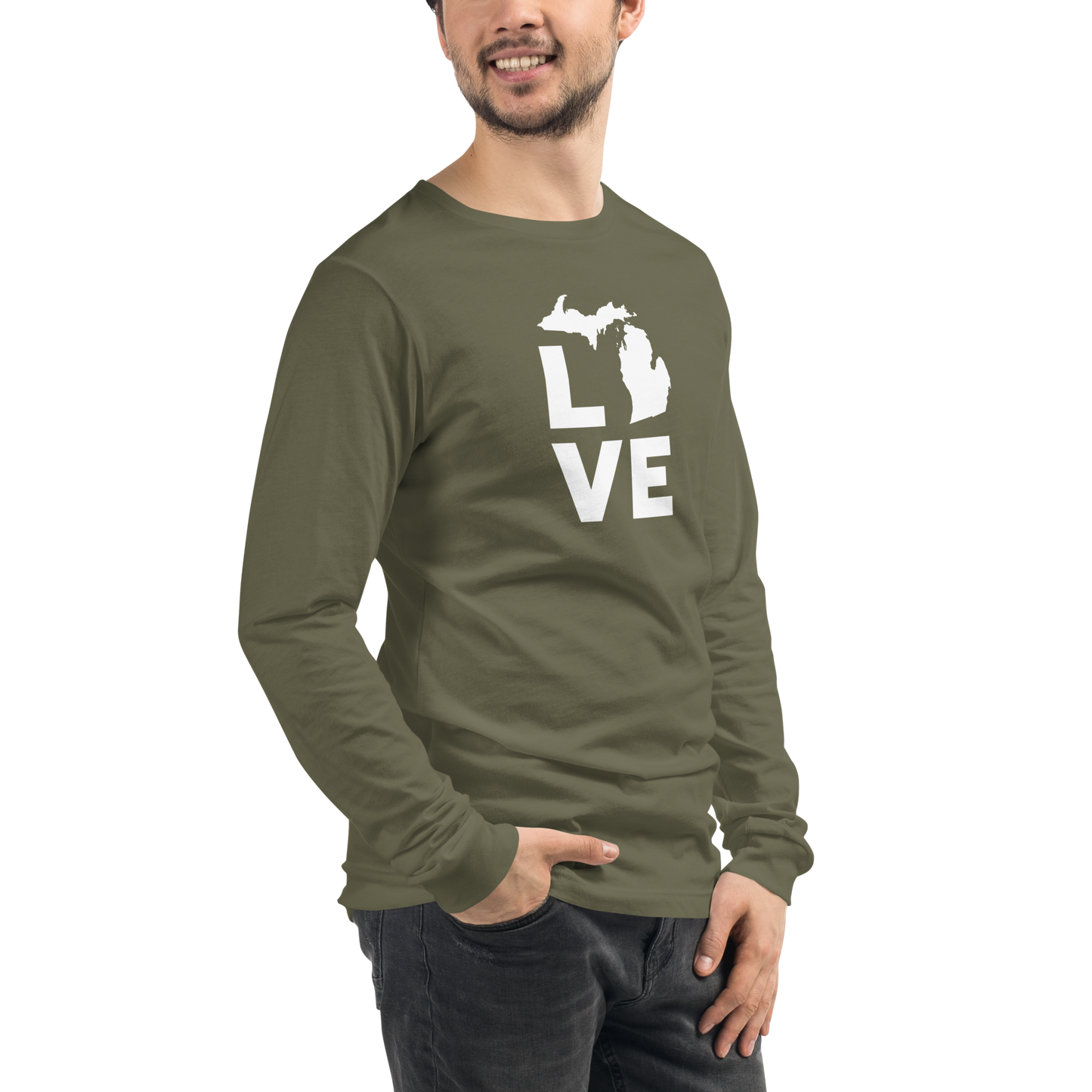 Michigan 'Love' T-Shirt (Geometric Sans Font) | Unisex Long Sleeve