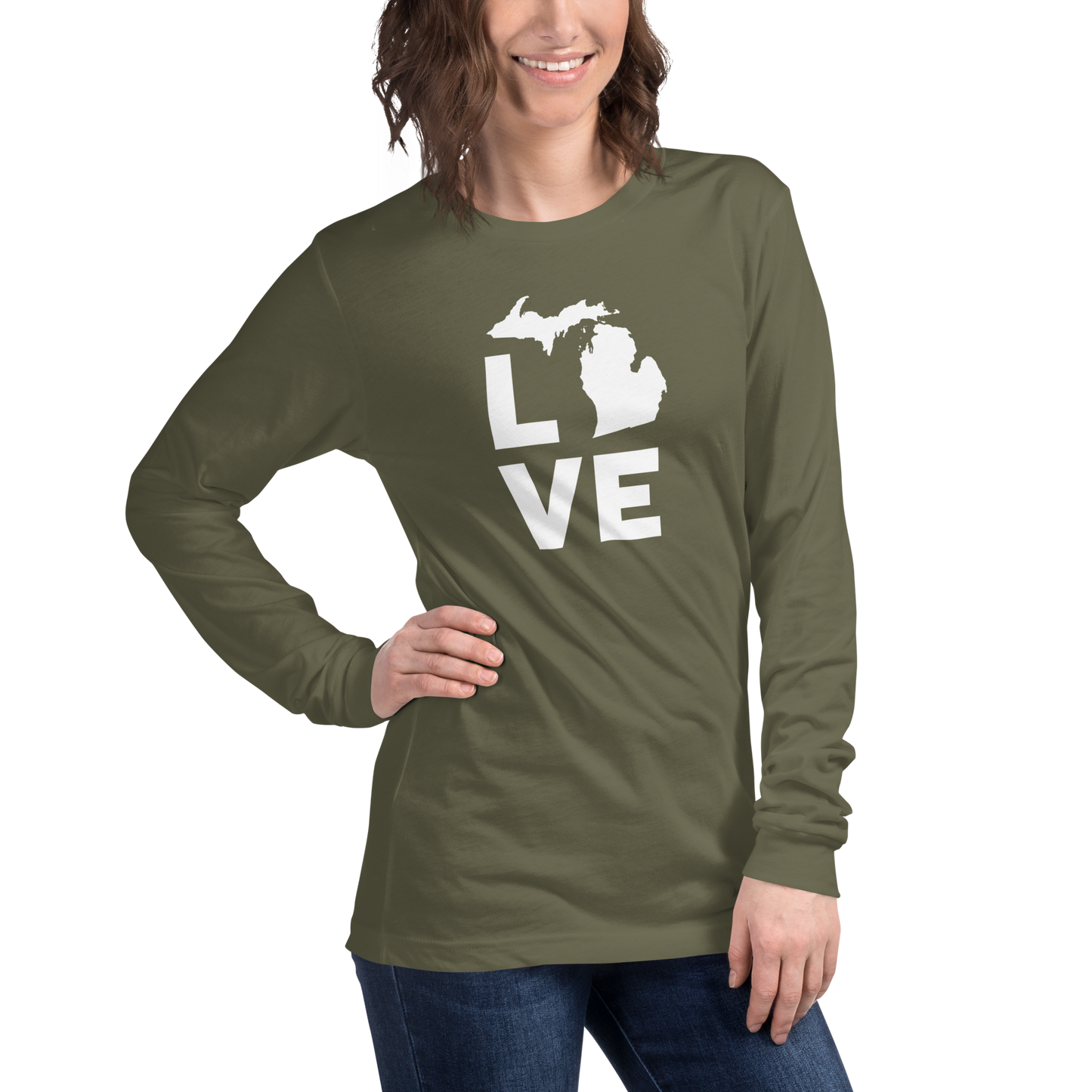 Michigan 'Love' T-Shirt (Geometric Sans Font) | Unisex Long Sleeve