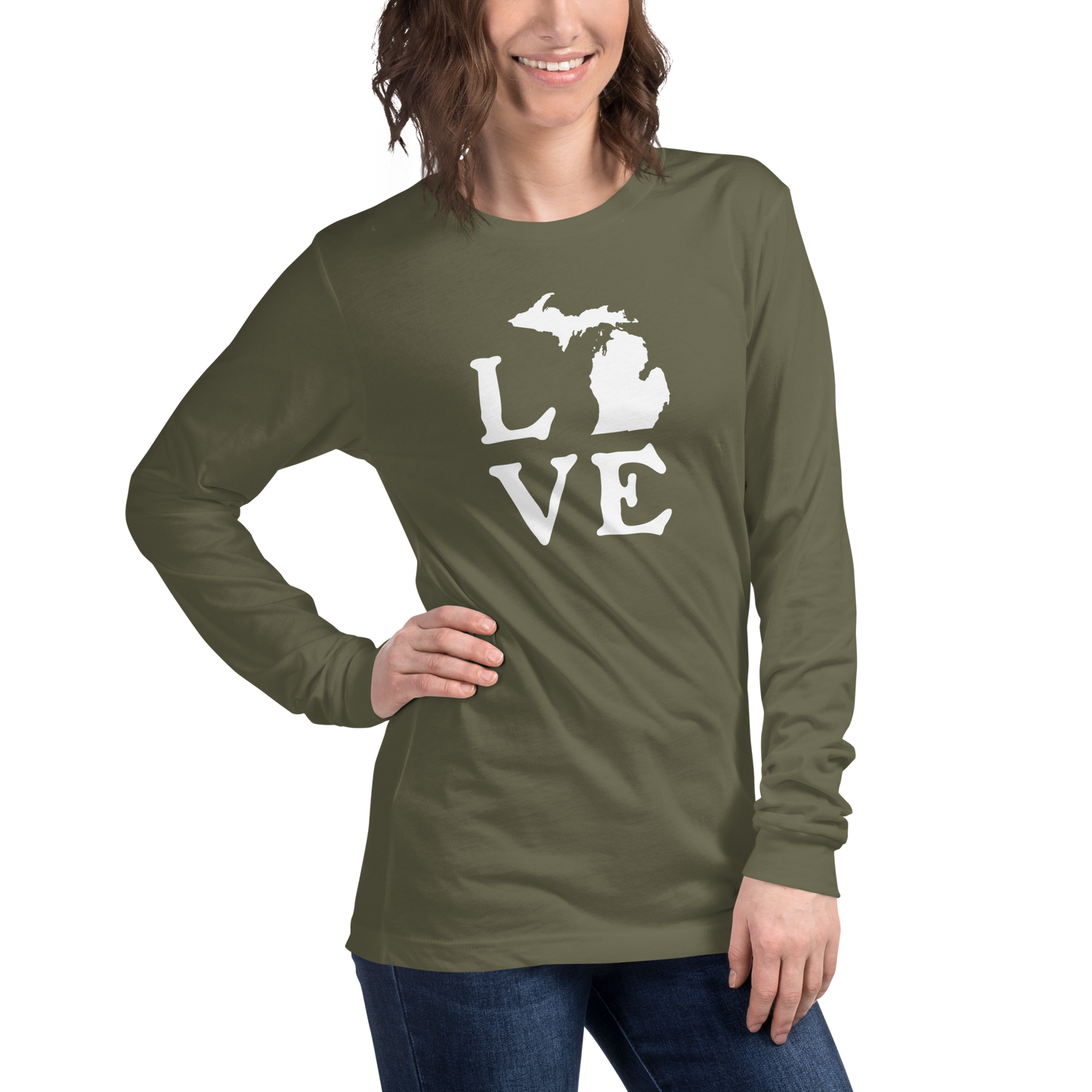 Michigan 'Love' T-Shirt (Woodcut Font) | Unisex Long Sleeve