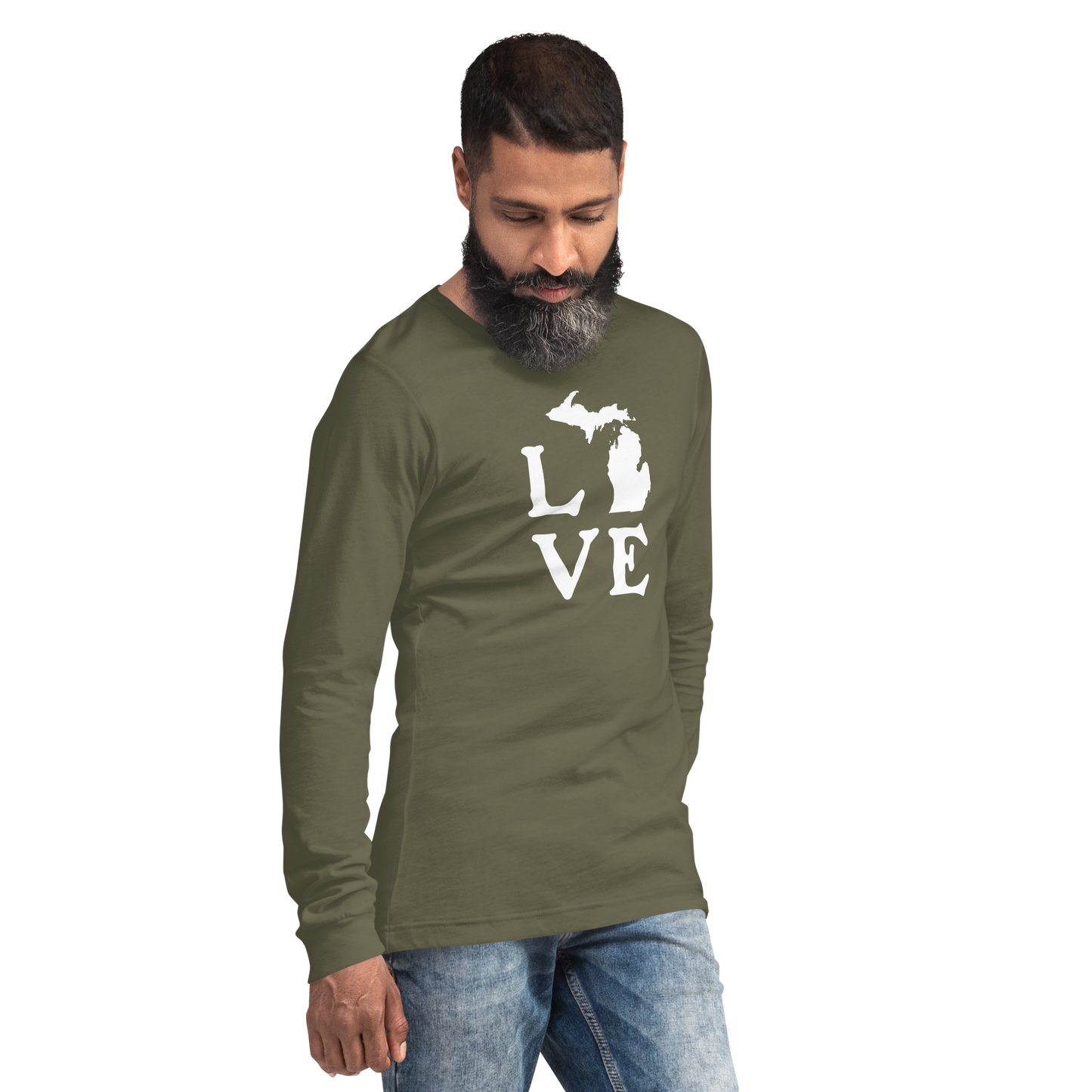 Michigan 'Love' T-Shirt (Woodcut Font) | Unisex Long Sleeve