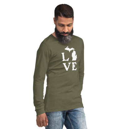 Michigan 'Love' T-Shirt (Woodcut Font) | Unisex Long Sleeve