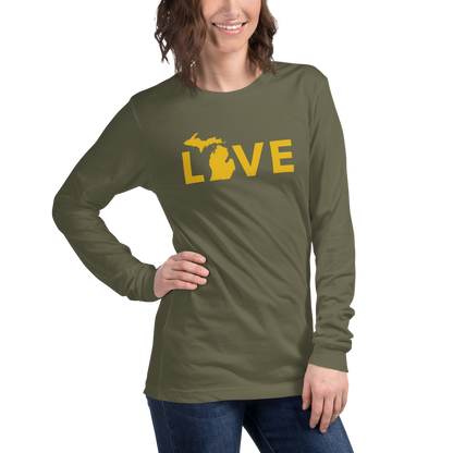 Michigan 'Love' T-Shirt (Geometric Sans Font - Gold/Navy) | Unisex Long Sleeve