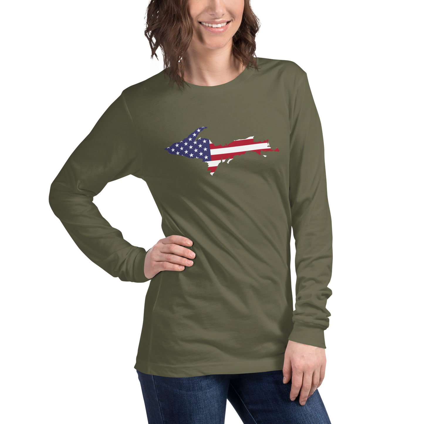 Michigan Upper Peninsula T-Shirt (w/ UP USA Flag Outline) | Unisex Long Sleeve