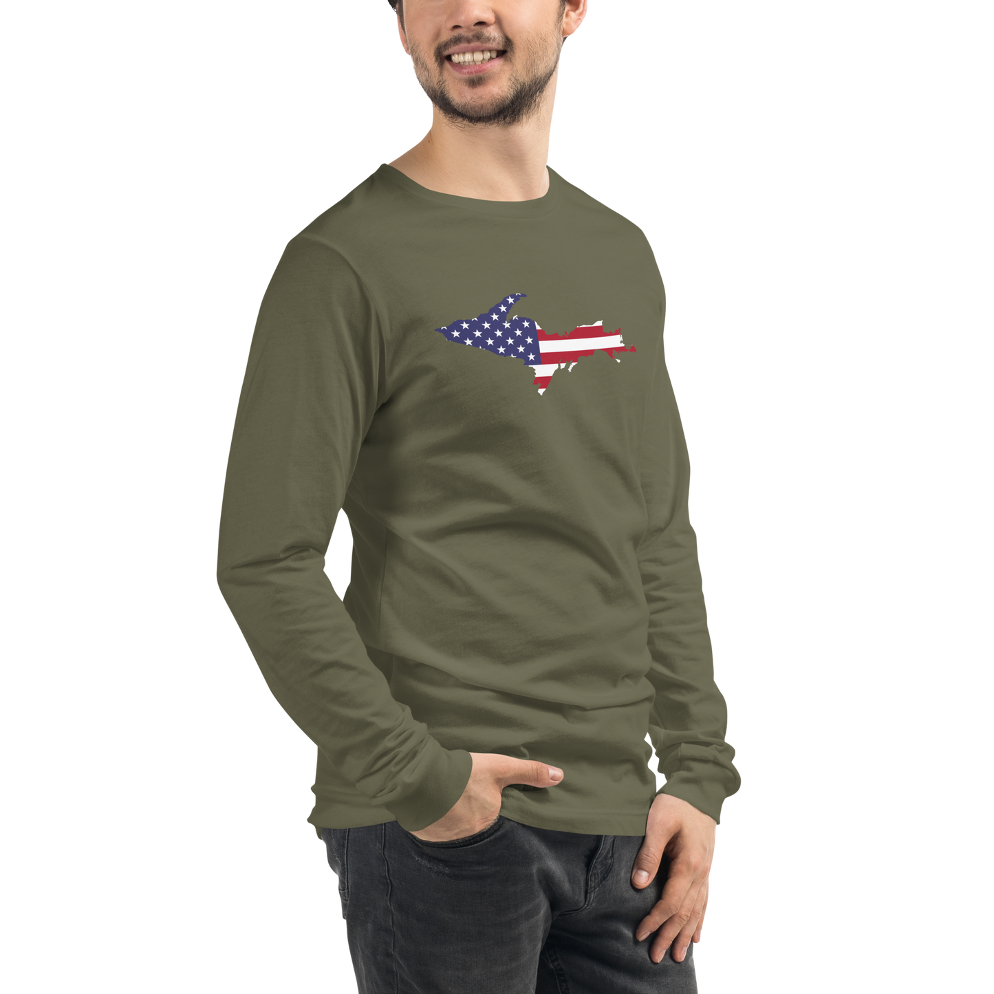 Michigan Upper Peninsula T-Shirt (w/ UP USA Flag Outline) | Unisex Long Sleeve