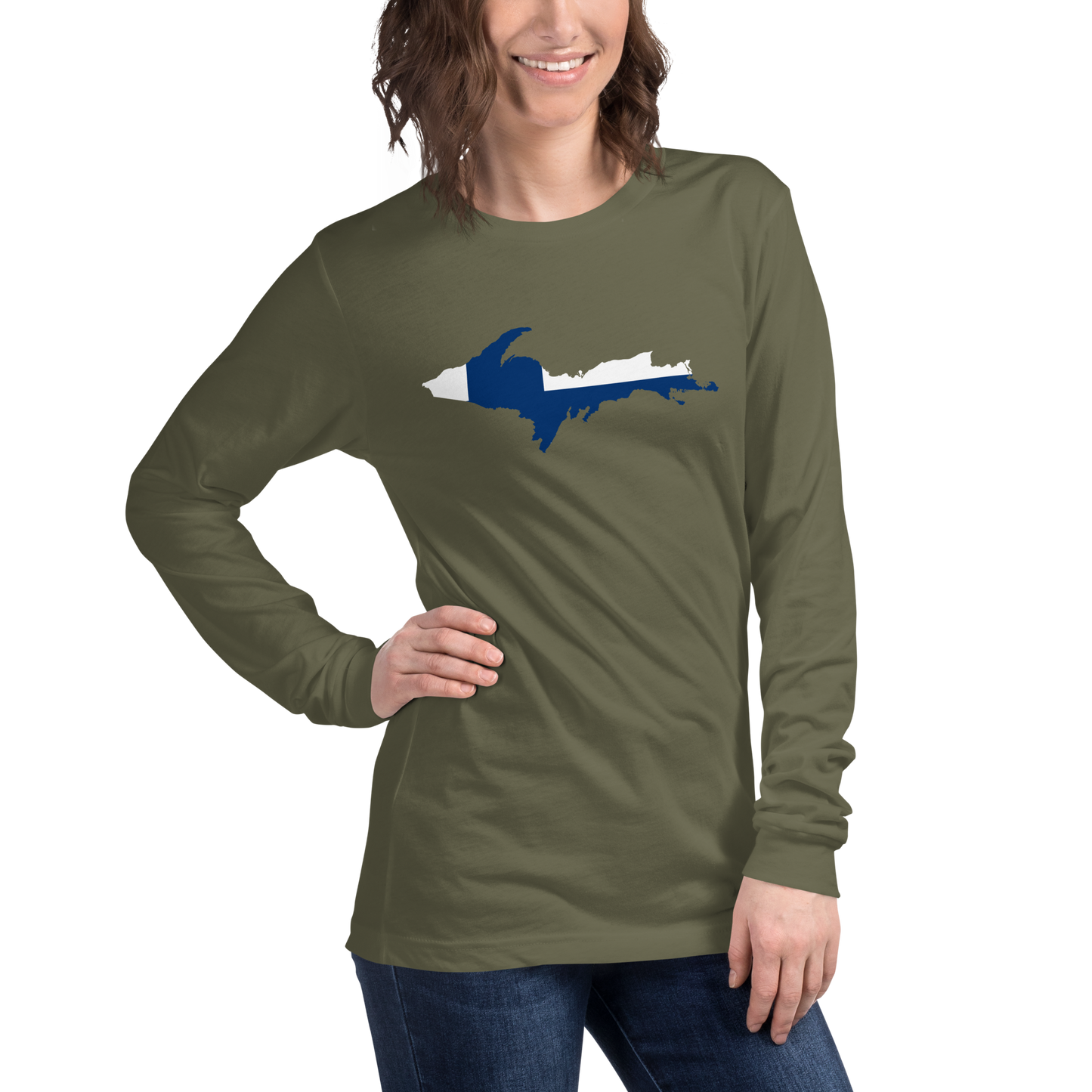 Michigan Upper Peninsula T-Shirt (w/ UP Finland Flag Outline) | Unisex Long Sleeve