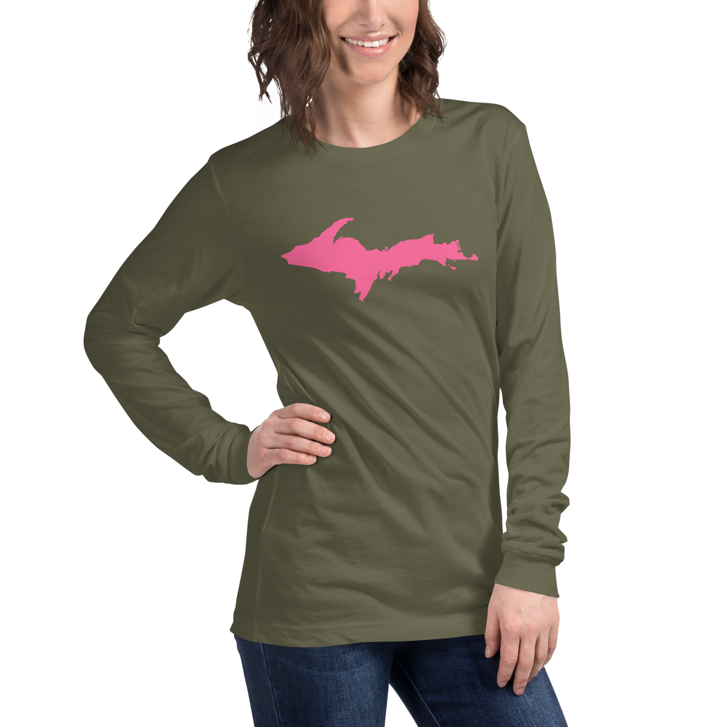 Michigan Upper Peninsula T-Shirt (w/ Pink UP Outline) | Unisex Long Sleeve