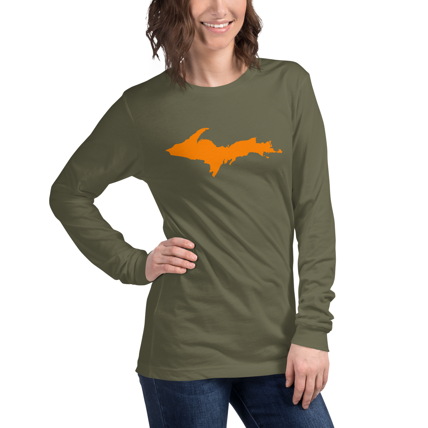 Michigan Upper Peninsula T-Shirt (w/ Orange UP Outline) | Unisex Long Sleeve