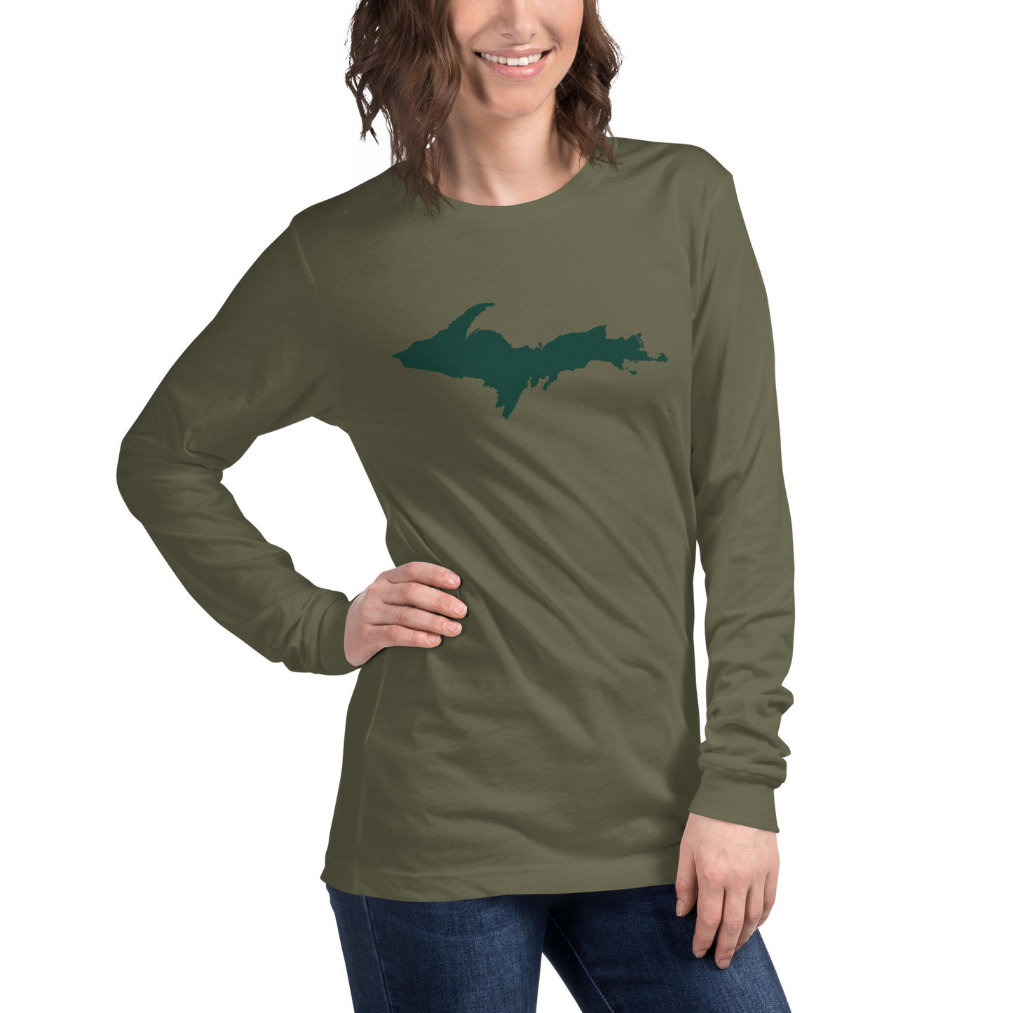 Michigan Upper Peninsula T-Shirt (w/ Green UP Outline) | Unisex Long Sleeve