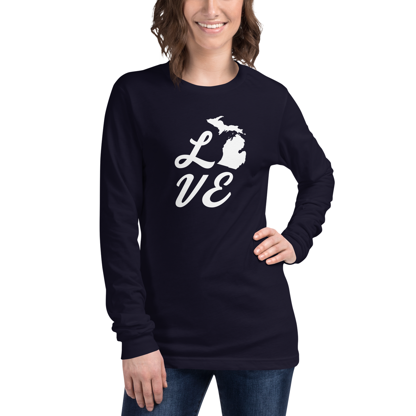 Michigan 'Love' T-Shirt (Retro Script Font) | Unisex Long Sleeve