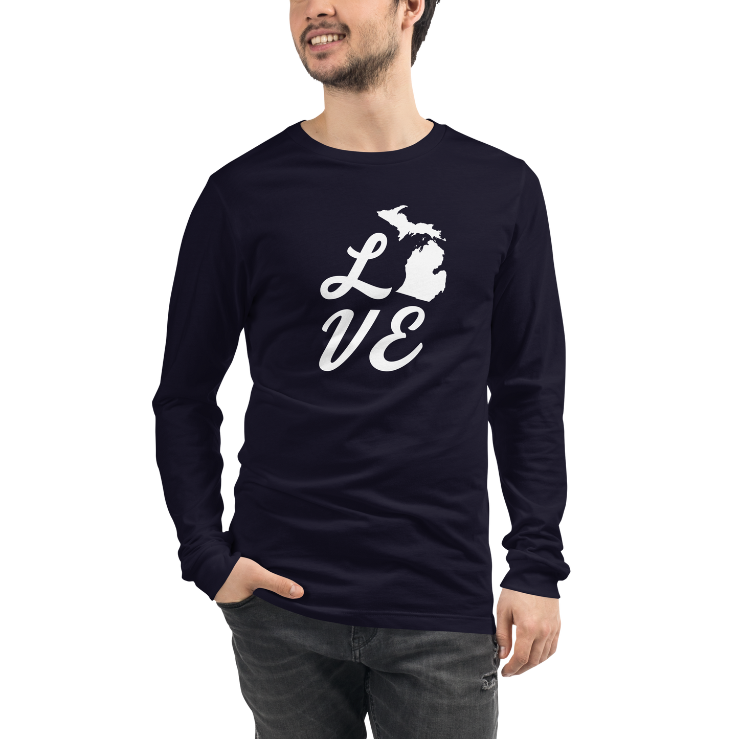 Michigan 'Love' T-Shirt (Retro Script Font) | Unisex Long Sleeve