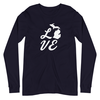 Michigan 'Love' T-Shirt (Retro Script Font) | Unisex Long Sleeve