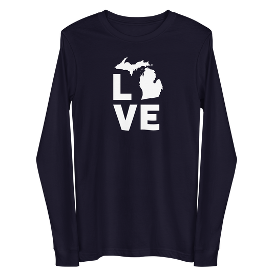 Michigan 'Love' T-Shirt (Geometric Sans Font) | Unisex Long Sleeve