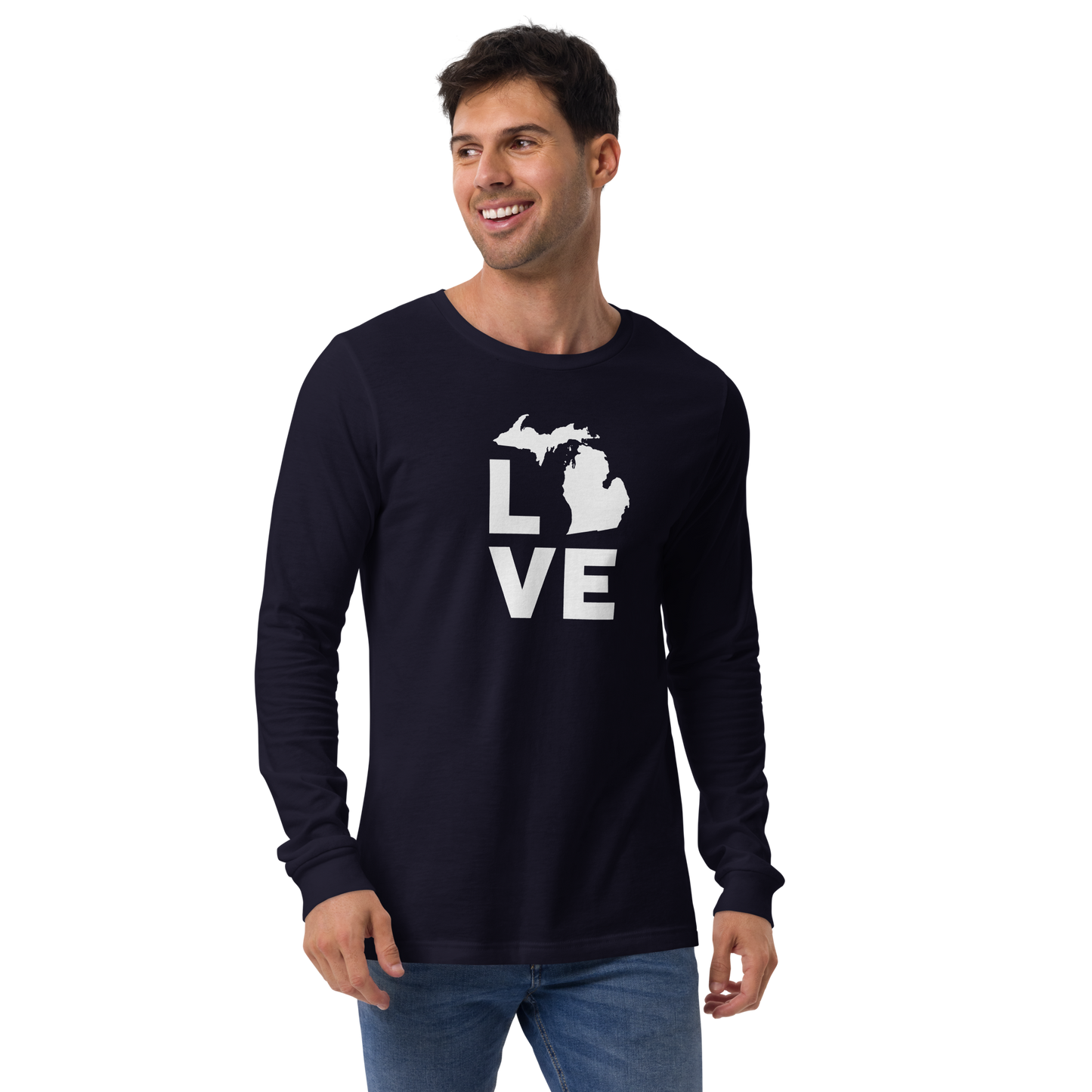 Michigan 'Love' T-Shirt (Geometric Sans Font) | Unisex Long Sleeve