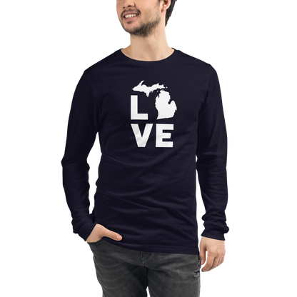 Michigan 'Love' T-Shirt (Geometric Sans Font) | Unisex Long Sleeve