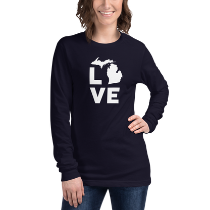 Michigan 'Love' T-Shirt (Geometric Sans Font) | Unisex Long Sleeve