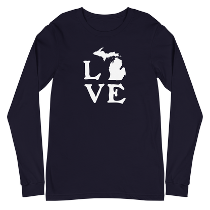 Michigan 'Love' T-Shirt (Woodcut Font) | Unisex Long Sleeve