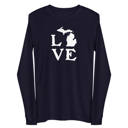 Michigan 'Love' T-Shirt (Woodcut Font) | Unisex Long Sleeve