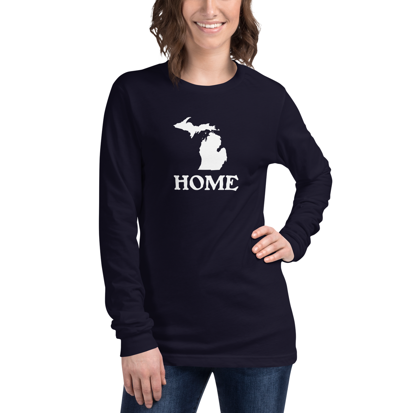 Michigan 'Home' T-Shirt (Woodcut Font) | Unisex Long Sleeve