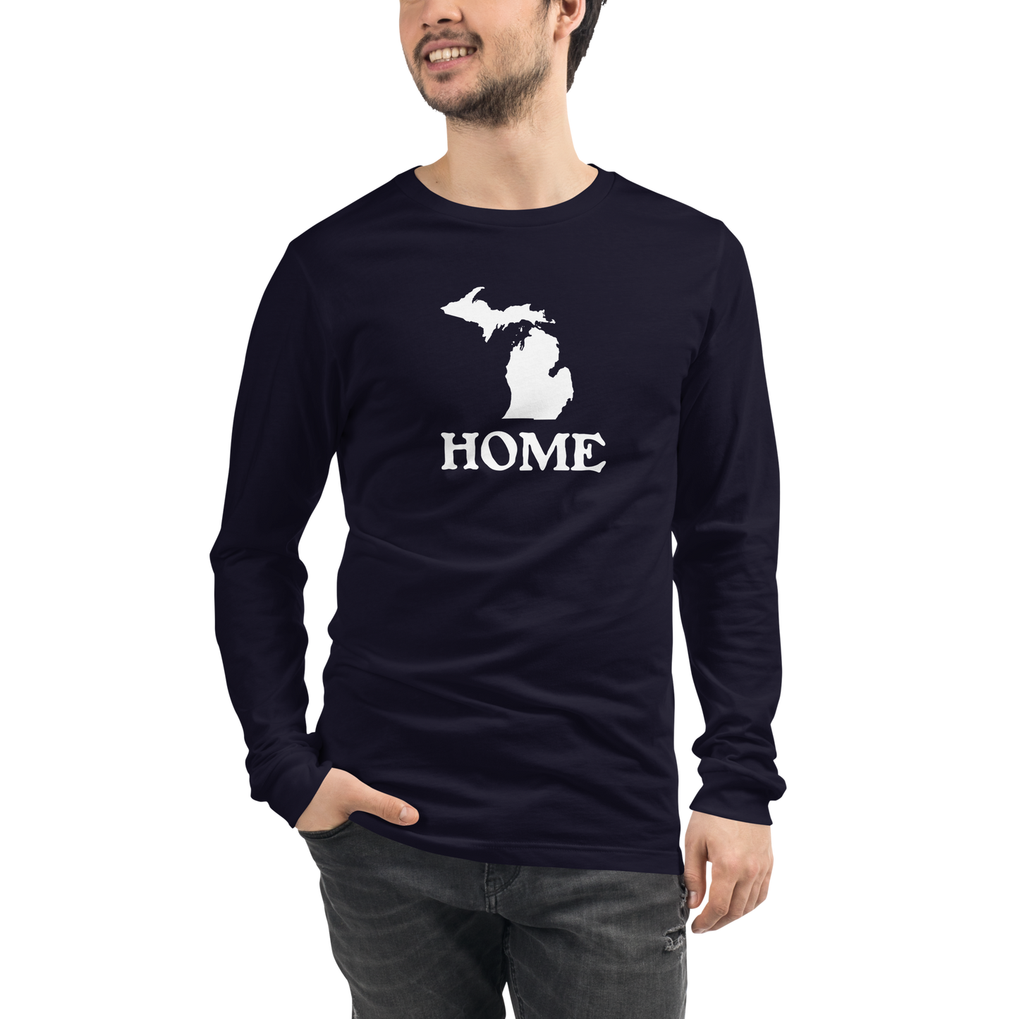 Michigan 'Home' T-Shirt (Woodcut Font) | Unisex Long Sleeve