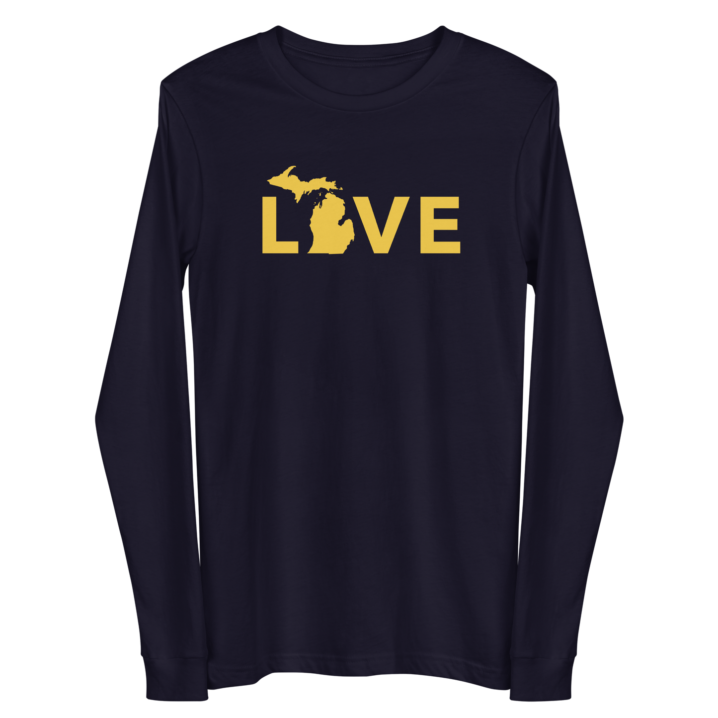 Michigan 'Love' T-Shirt (Geometric Sans Font - Gold/Navy) | Unisex Long Sleeve