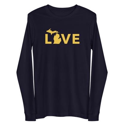 Michigan 'Love' T-Shirt (Geometric Sans Font - Gold/Navy) | Unisex Long Sleeve