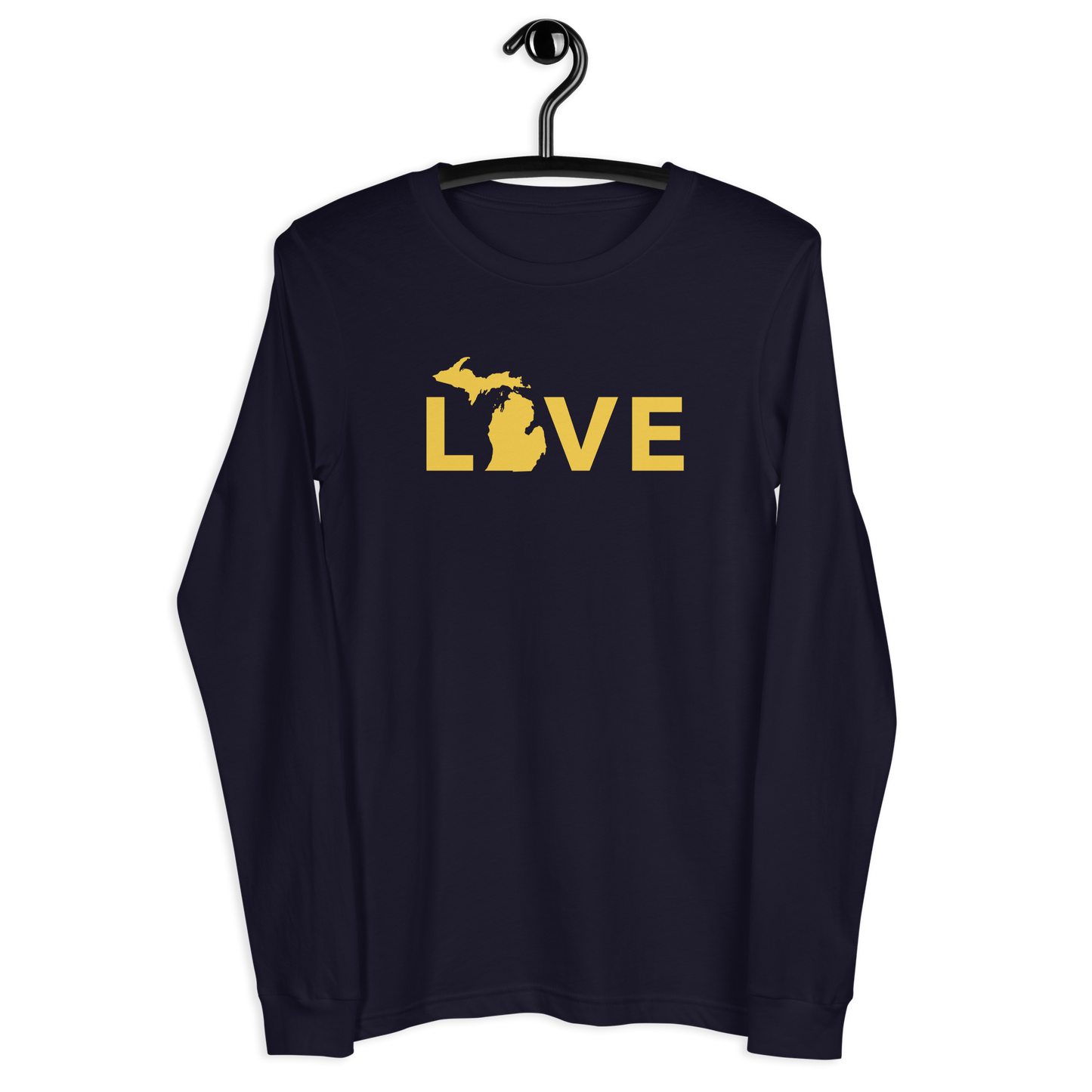 Michigan 'Love' T-Shirt (Geometric Sans Font - Gold/Navy) | Unisex Long Sleeve